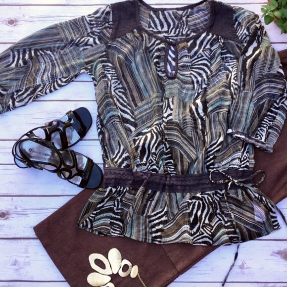 Sheer Fashionable Tunic or Blouse with Drawstrings - Picture 1 of 3